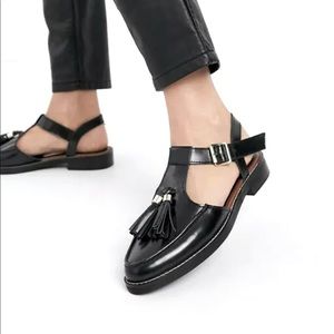 🆕 ASOS Women’s Leather black tassel sandals UK 5